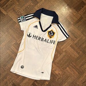 Adidas White and Navy Beckham LA Galaxy Jersey XS